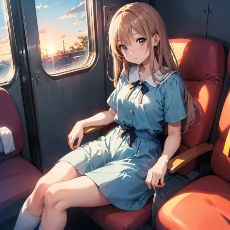 Anime girl sitting on train looking out window, beautiful anime portrait, portrait of lofi at a window, beautiful anime girl, po...