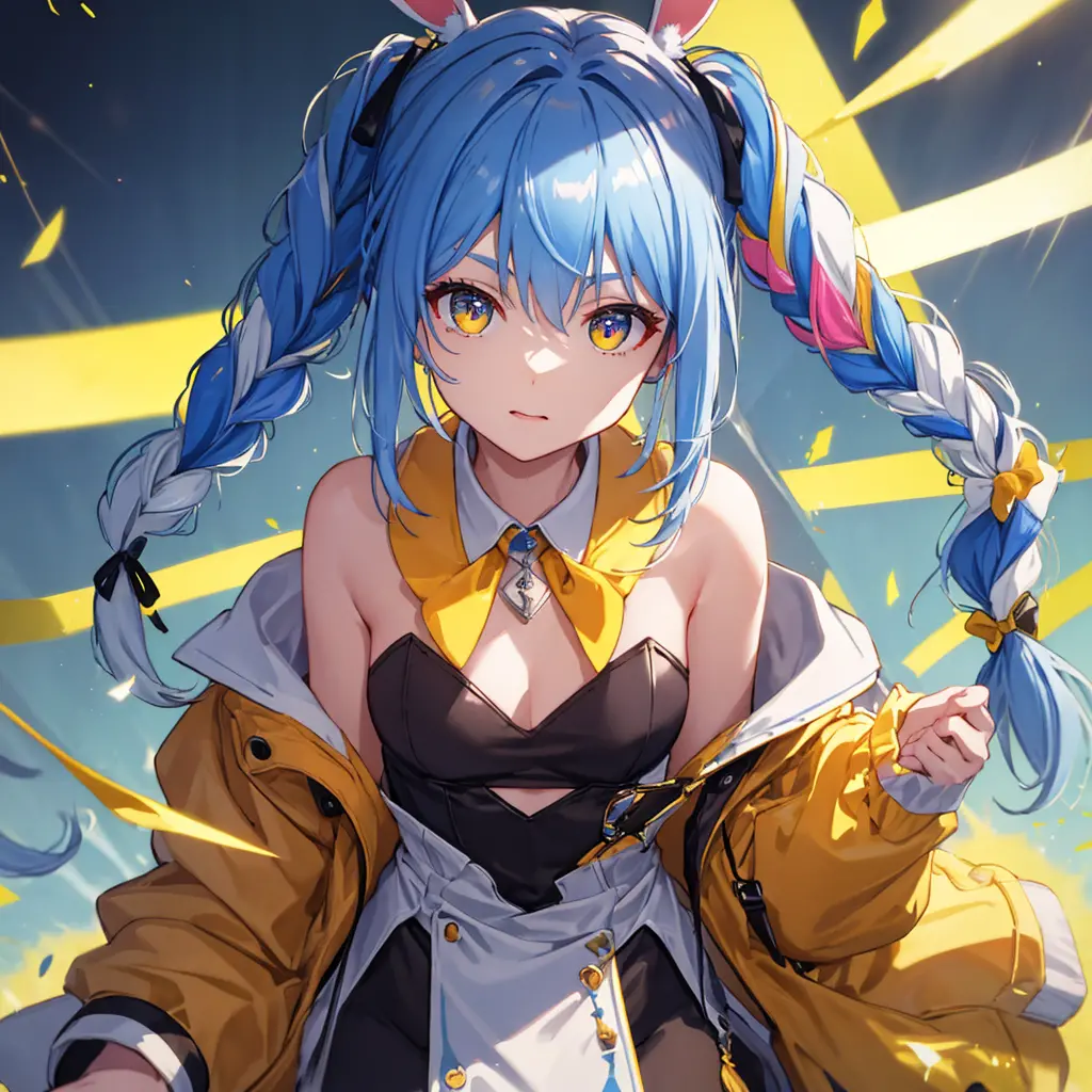 (shape: Used Pecora), Bunny girl, blue hair, twin braids, girl, alone, {{masterpiece}}, highest quality, Highly detailed CG Unit...