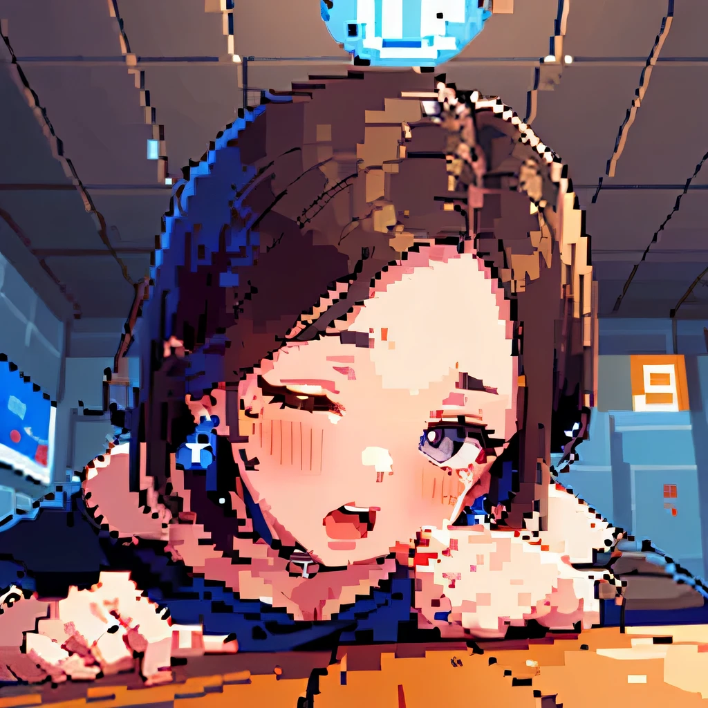 Anime girl eating a piece of pizza in a room - SeaArt AI