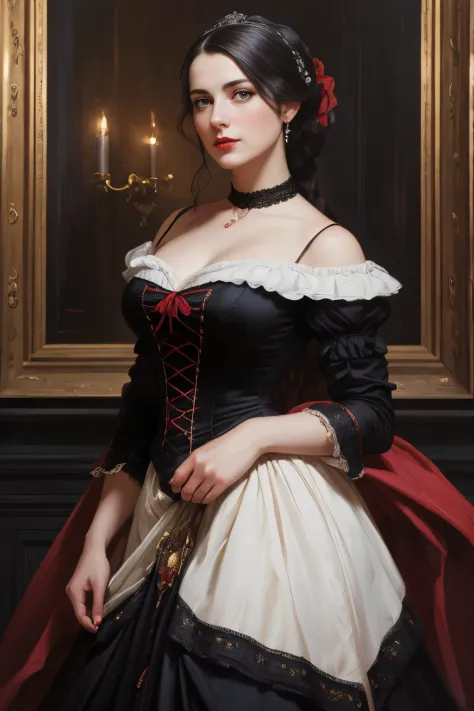 A picture of a woman wearing a black dress and red lipstick, Works inspired by Friedrich von Amerling, Inspired by Thomas Lawren...