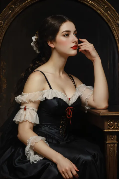 A picture of a woman wearing a black dress and red lipstick, Works inspired by Friedrich von Amerling, Inspired by Thomas Lawren...