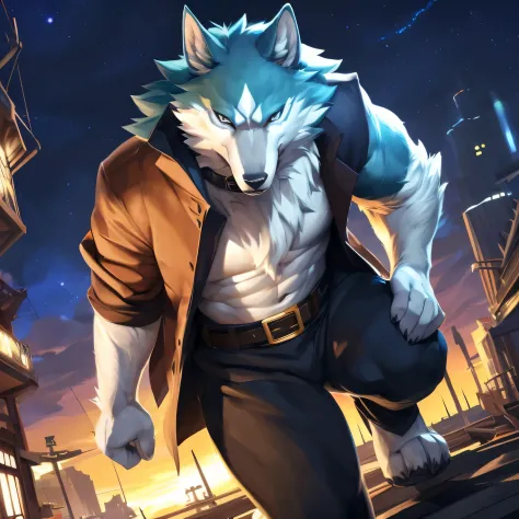 male, furry wolf, handsome, majestic wolf, shirou_ogami, Brand New Animal, (detailed wolf eyes:1.2) thick eyebrows, wink, anthro...