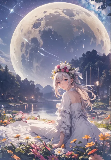 background、starry sky、lake