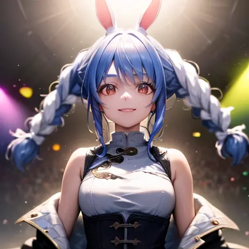 (shape: Used Pecora), Bunny girl, blue hair, twin braids, girl, alone, {{masterpiece}}, highest quality, Highly detailed CG Unit...