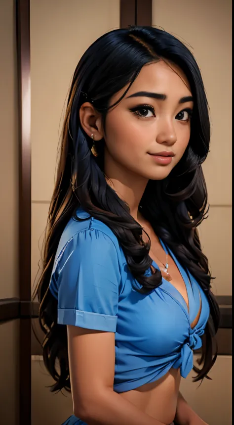 arafed woman with long hair and a blue shirt posing for a picture, headshot profile picture, cindy avelino, nivanh chanthara, a ...