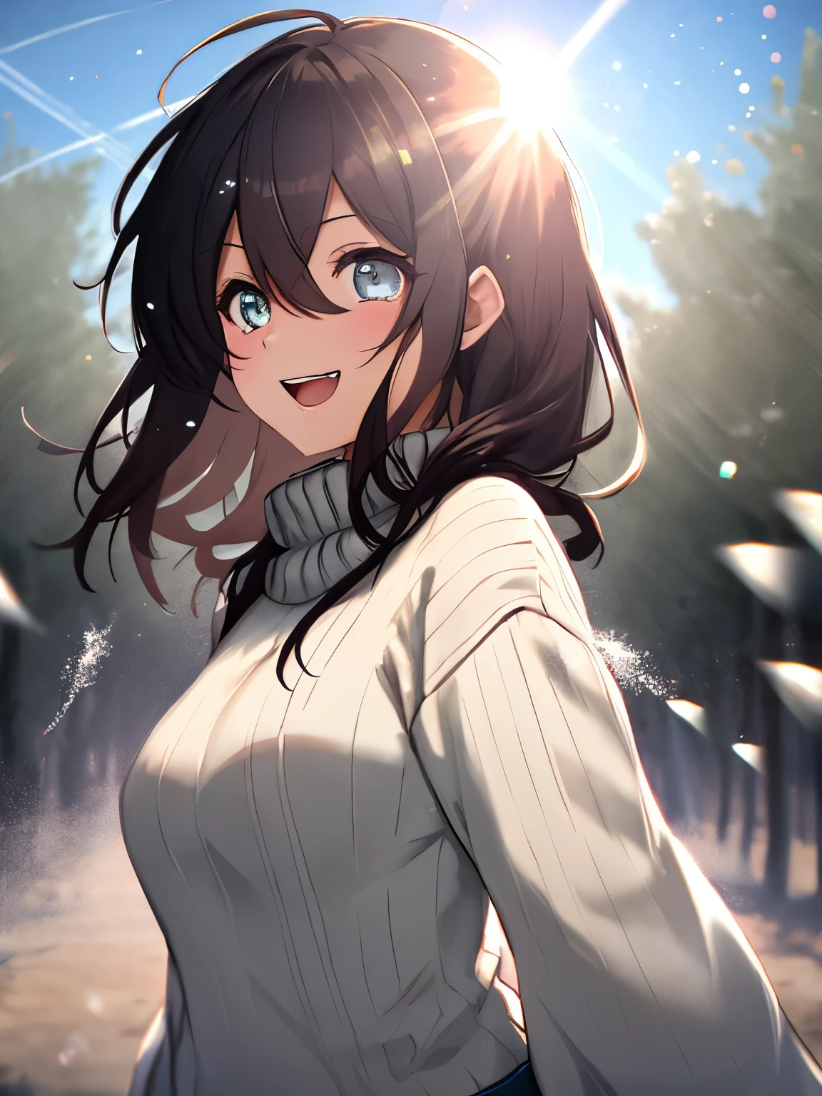 Anime girl with long hair and blue eyes standing in front of a street -  SeaArt AI