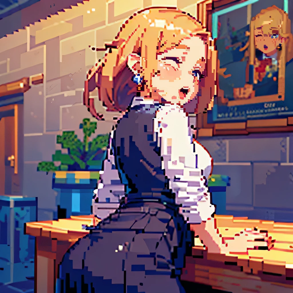 Anime girl in a school uniform sitting at a table - SeaArt AI