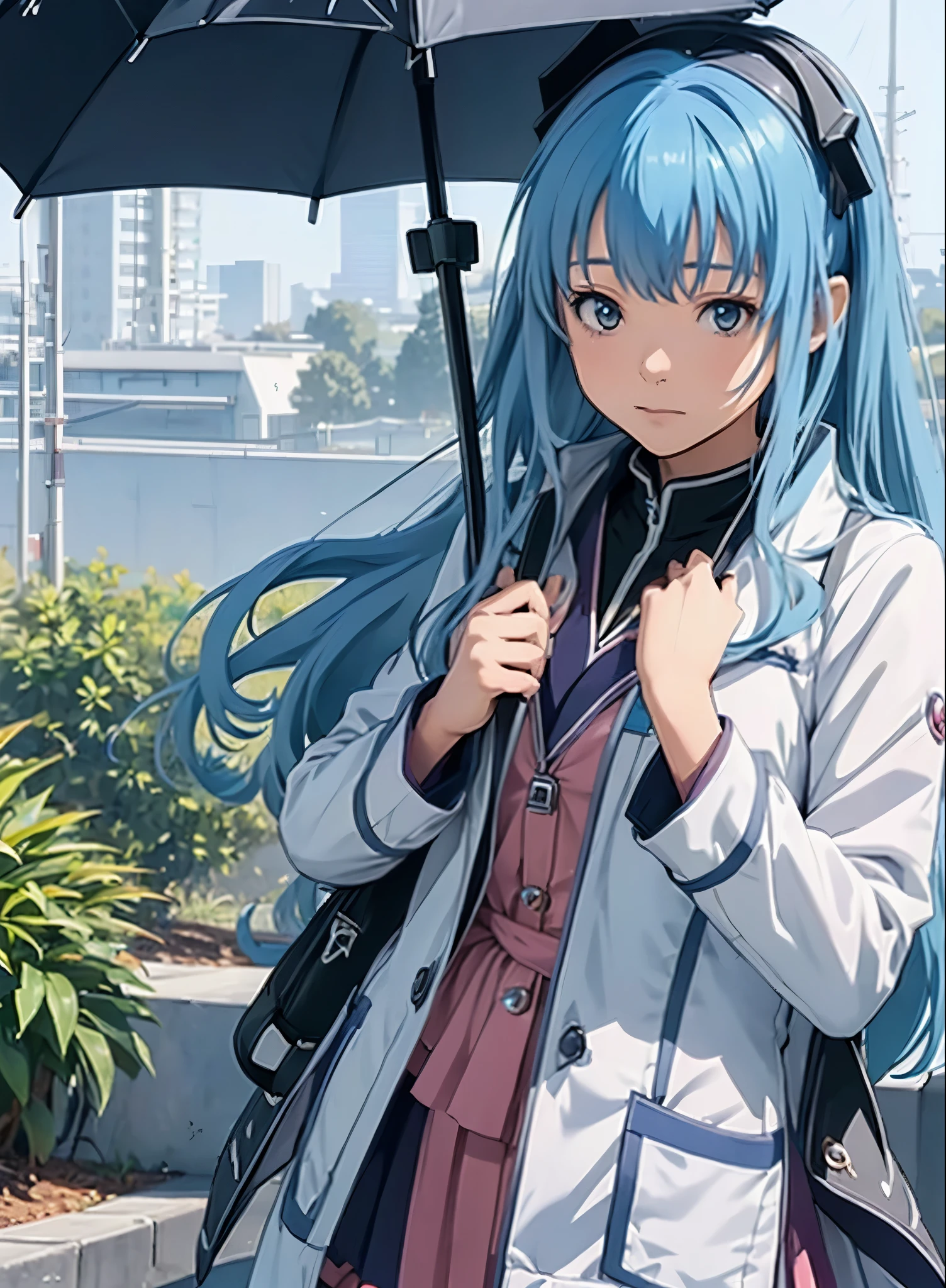 (動アングル:1.4), ((全身ポージング:1.5),anime girl with blue hair and a white coat holding an umbrella, rimuru tempest, best anime 4k konachan wallpaper, kantai collection style, anime style 4 k, splash art anime loli, anime moe artstyle, detailed key anime art, beautiful anime high school girl, smooth anime cg art, anime visual of a cute girl