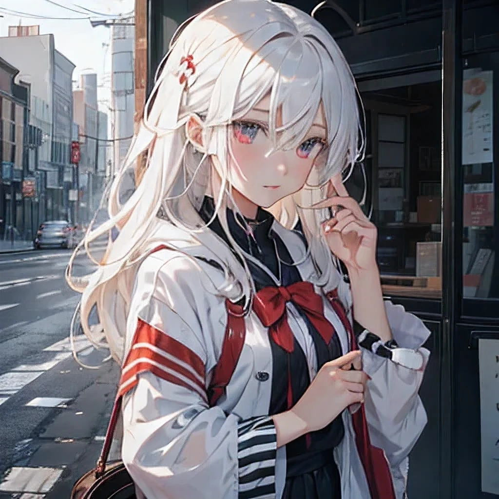 Shoujo de anime，cabelo branco，olho vermelho