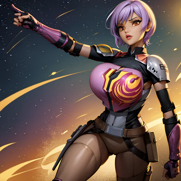 sabine wren wearing armor and helmet, big thighs, big boobs, slim, young, perfect anatomy