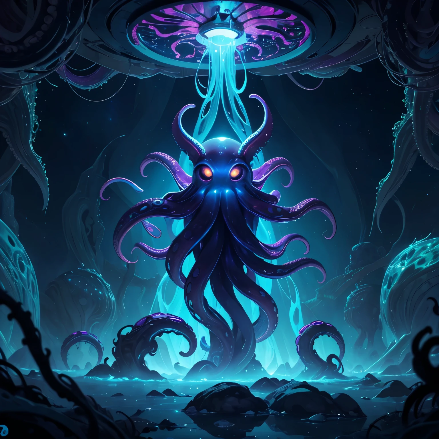 ((Alien octopi)), ((multiple octopi)),floating in space,enchanting cosmic scene,ethereal glow,colorful nebulae,hypnotic tentacles,dazzling bioluminescence, intricate details,mystical creatures,evoking otherworldly mystery,(extraterrestrial cephalopods),interstellar tranquility,(best quality,4k,8k,highres,masterpiece:1.2),ultra-detailed,alien anatomy,glowing eyes,translucent skin,graceful movement,mesmerizing patterns,deep space exploration,aquatic wonders in the cosmos,objets d'art,unearthly beauty and grace,alien intelligence revealed,cosmic enigma unveiled,mind-bending artistry