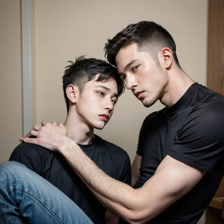 (2 androgynous males, father and son)