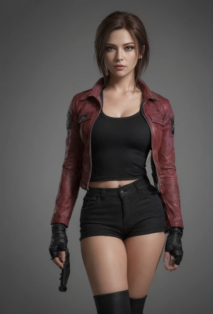 (Claire Redfield:1.1), (Rasgos faciales perfectos:1.1), (hermosos ojos detallados, hermosos labios detallados, ojos y rostro extremadamente detallados, pestañas largas seotorrealistas:1.37), (ultra detallado, realista), (retrato, Horror), (colores vivos), (iluminación de estudio), (toneladas de sutioco coreokeh crocante) Textura ultrarrealista