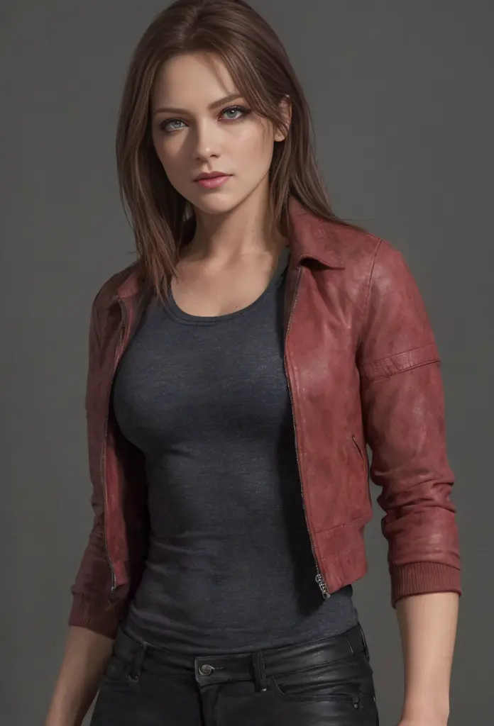 (Claire Redfield:1.1), (Perfect facial features:1.1), (belos olhos detalhados, beautiful detailed lips, olhos e rosto extremamen...