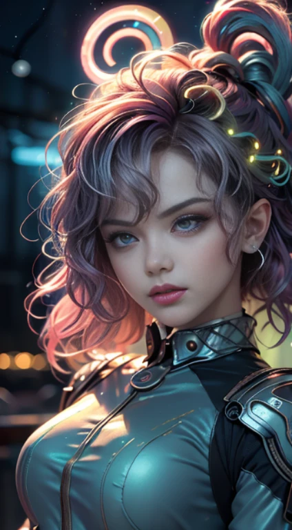 unreal engine:1.4,HD,La Best Quality:1.4, photorealistic:1.4, skin texture:1.4, Masterpiece:1.8,Masterpiece, Best Quality, 1 girl, Ives Girl, mecha, beautiful lighting, (neon light: 1.2), (evening: 1.5), "Masterpiece, Best Quality, 1chica, Full body portrait, pose , blue eyes, multicolor fur+the payment:1.3+red:1.2+purple+yellow:1.3+green:1.Sculpted elves and tantalizing curves., full breasts, pretty face, many drops of water, cloud, Twilight, Open floor plan, watercolor, neon light:1.2, evening:1.5, mecha, beautiful lighting, neon light brillante: 1.2, unforgettable mysterious night: 1.5",(detailed hand:1.4),