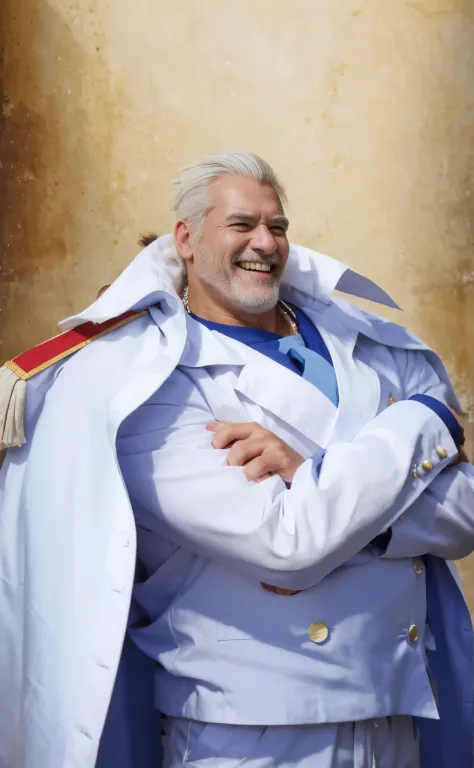 (masterpiece), (realistic), (ultra detailed), ( high reest quality), (photorealistic), (perfect face), old man, 1male, solo, ((50 years old)), American  (((muscular))), monkey d. Garp from one piece, monkey d. Garp, Garp, (( spiky haircut)), ((white hair))...