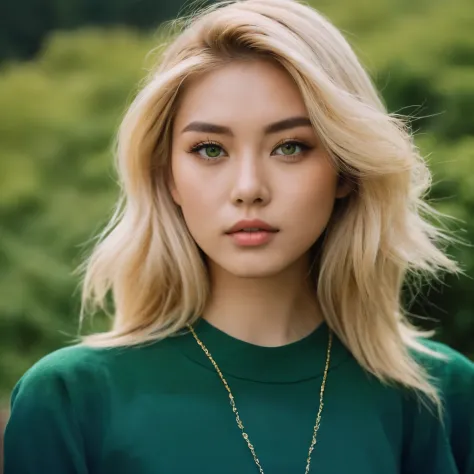 Instagram model, Koreanische Frau, blonden Haaren, blondes Haar, Green eyes, big eyes, am Strand 