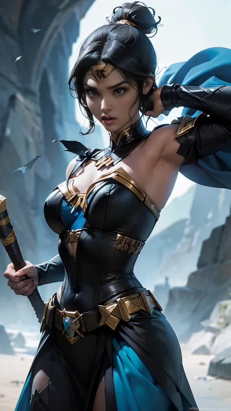 (la mejor calidad,a high resolution,ultra - detallado,actual),actess ((gal gadot)) como kitana de mortal kombat, en el templo, w...