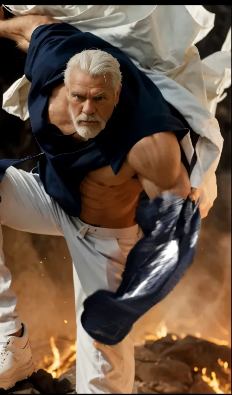 (masterpiece), (realistic), (ultra detailed), ( high reest quality), (photorealistic), (perfect face), old man, 1male, solo, ((50 years old)), American  (((muscular))), monkey d. Garp from one piece, monkey d. Garp, Garp, (( spiky haircut)), ((white hair))...
