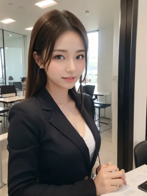 Cool、call center、leader、good at teaching、wireless headset、guide、business suit、ponytail