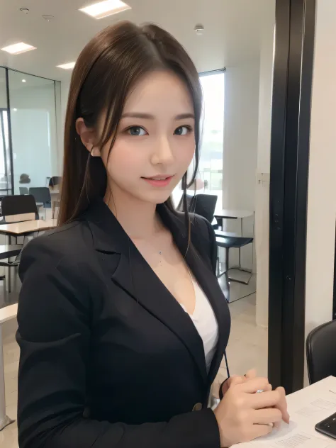 cool、call center、leader、good at teaching、wireless headset、guide、business suit、ponytail