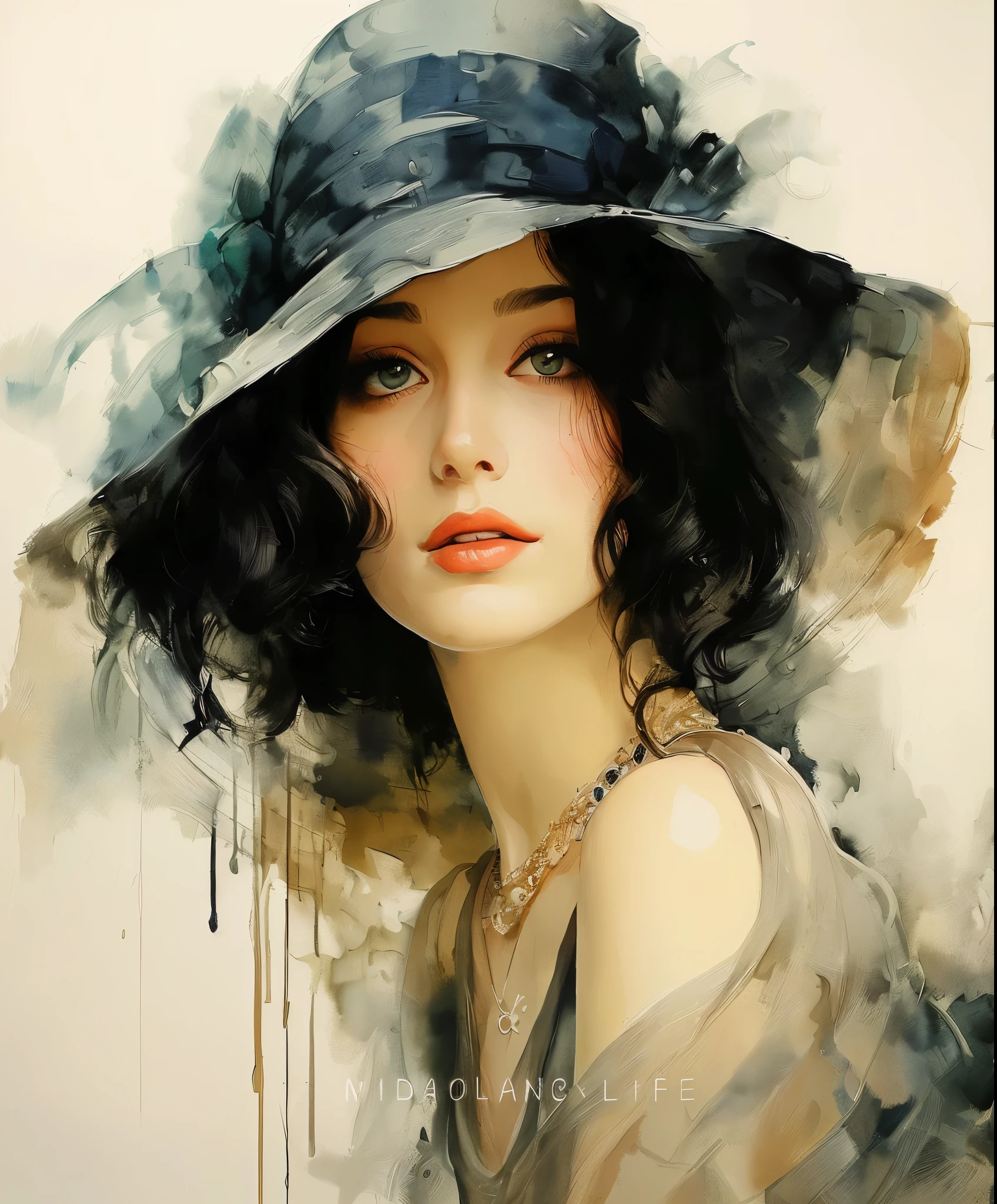 Painting Of A Woman Wearing A Hat With A Blue Flower SeaArt AI 0a235e05c0fe456d88d2b87d2a64e4239ac44d32 High.webp