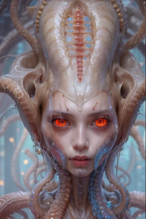 scary and sexy detailed art in color, Portrait, (beautiful and obscene female alien:1.4), (vulgarity1.5), (she has red eyes with...