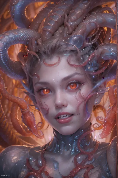 scary and sexy detailed art in color, Portrait, (beautiful and obscene female alien:1.4), (vulgarity1.5), (she has red eyes with...
