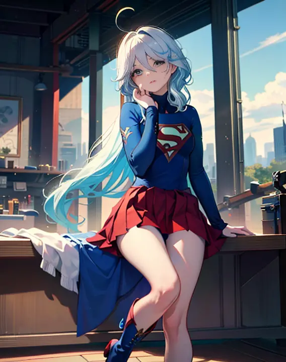 ((highest quality, masterpiece, disorganized) ，supergirl，Crab crotch，M-shaped legs，please show me your boots , 17 years old,long...