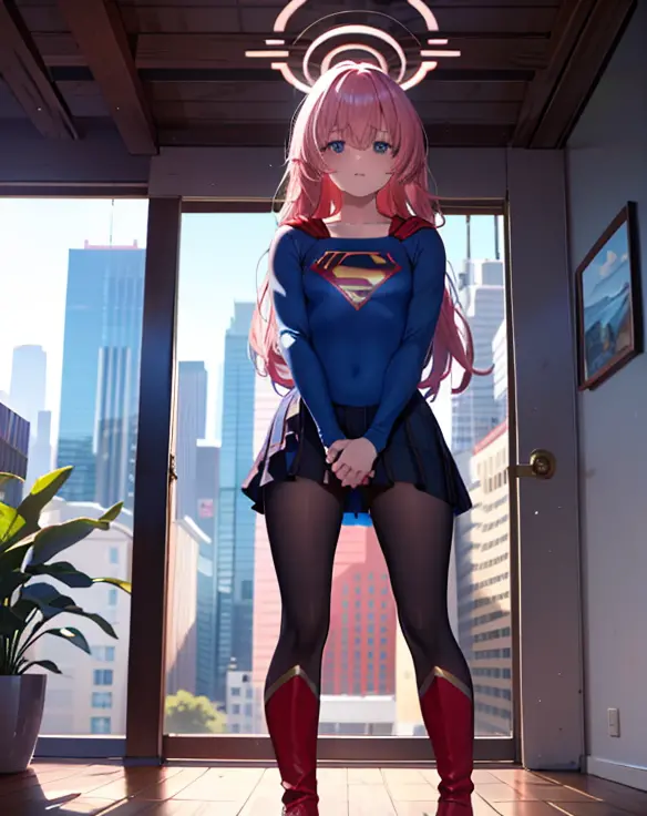 ((highest quality, masterpiece, disorganized) ，supergirl，Crab crotch，M-shaped legs，please show me your boots , 17 years old,long...