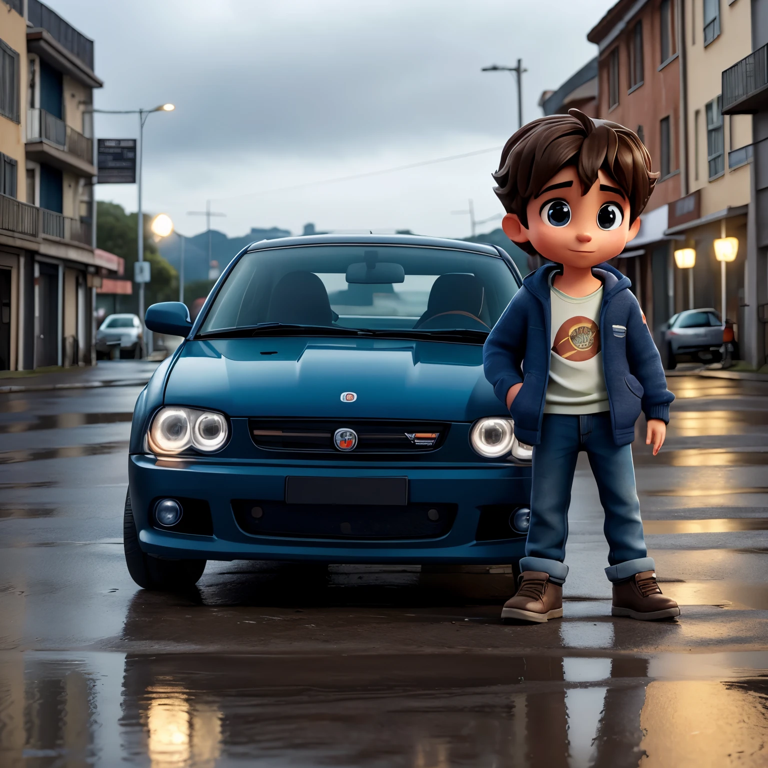 Arafed image of a boy standing in front of a car - SeaArt AI