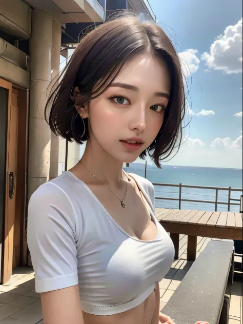 (highest quality, 8k, 超masterpiece:1.3)), sharp:1.2, perfect body beauty:1.4, slim abs:1.2, ((short to medium hair, big breasts:...