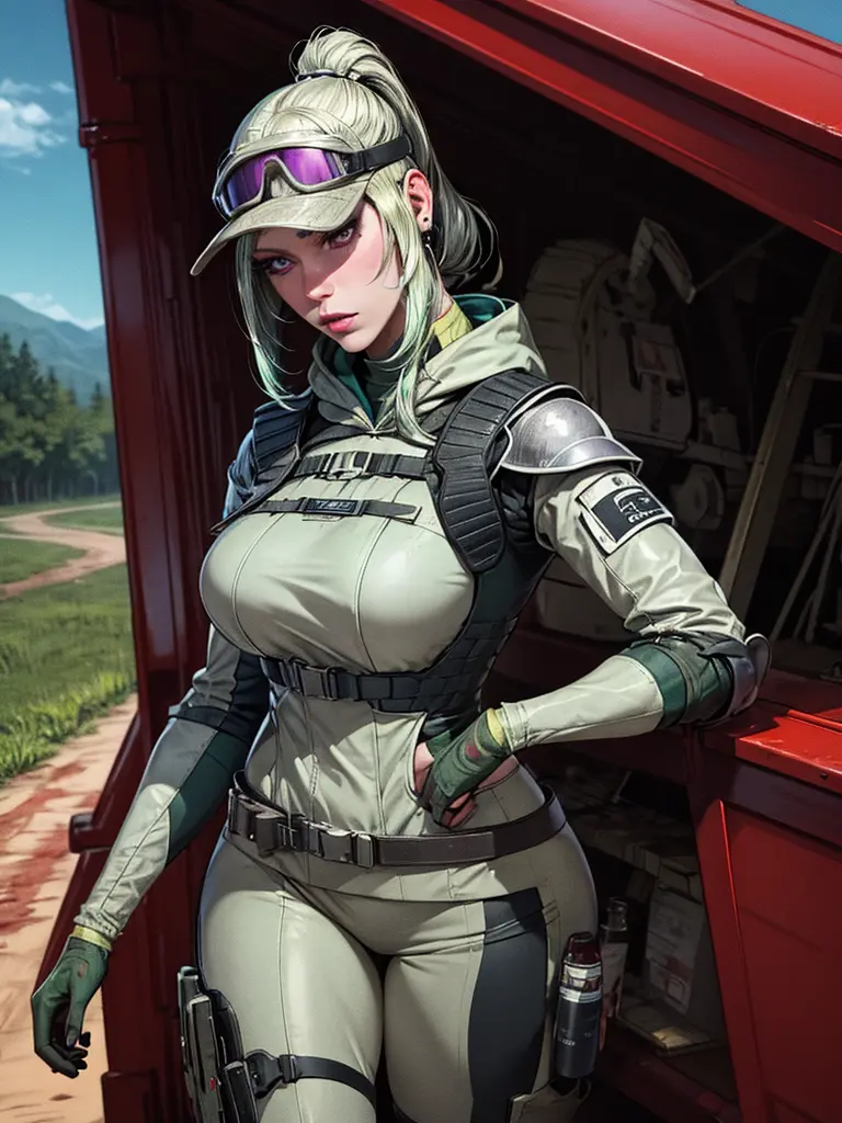 ela_(rainbow_six_siege),Solo best quality, masterpiece, extremely detailed CG, extremely detailed 8K wallpaper, beside a carriag...