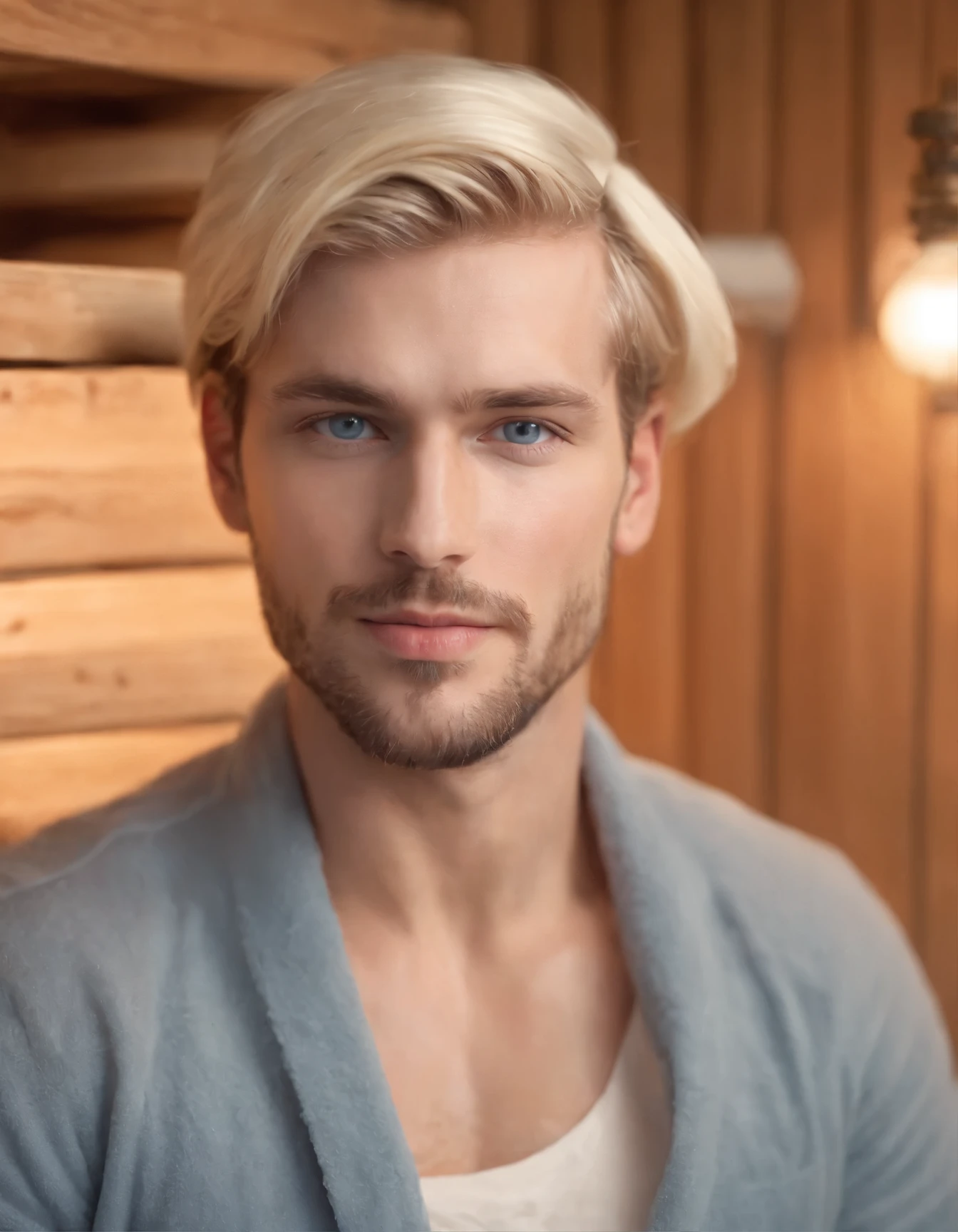 Arafed man with blonde hair and blue eyes posing for a picture - SeaArt AI