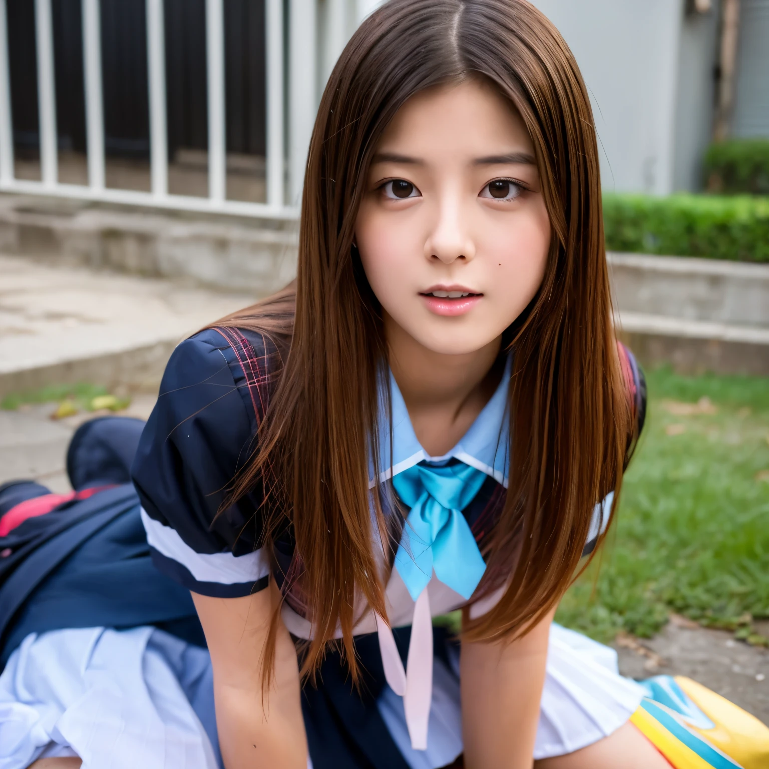 Arafed asian girl in a school uniform posing for a picture - SeaArt AI