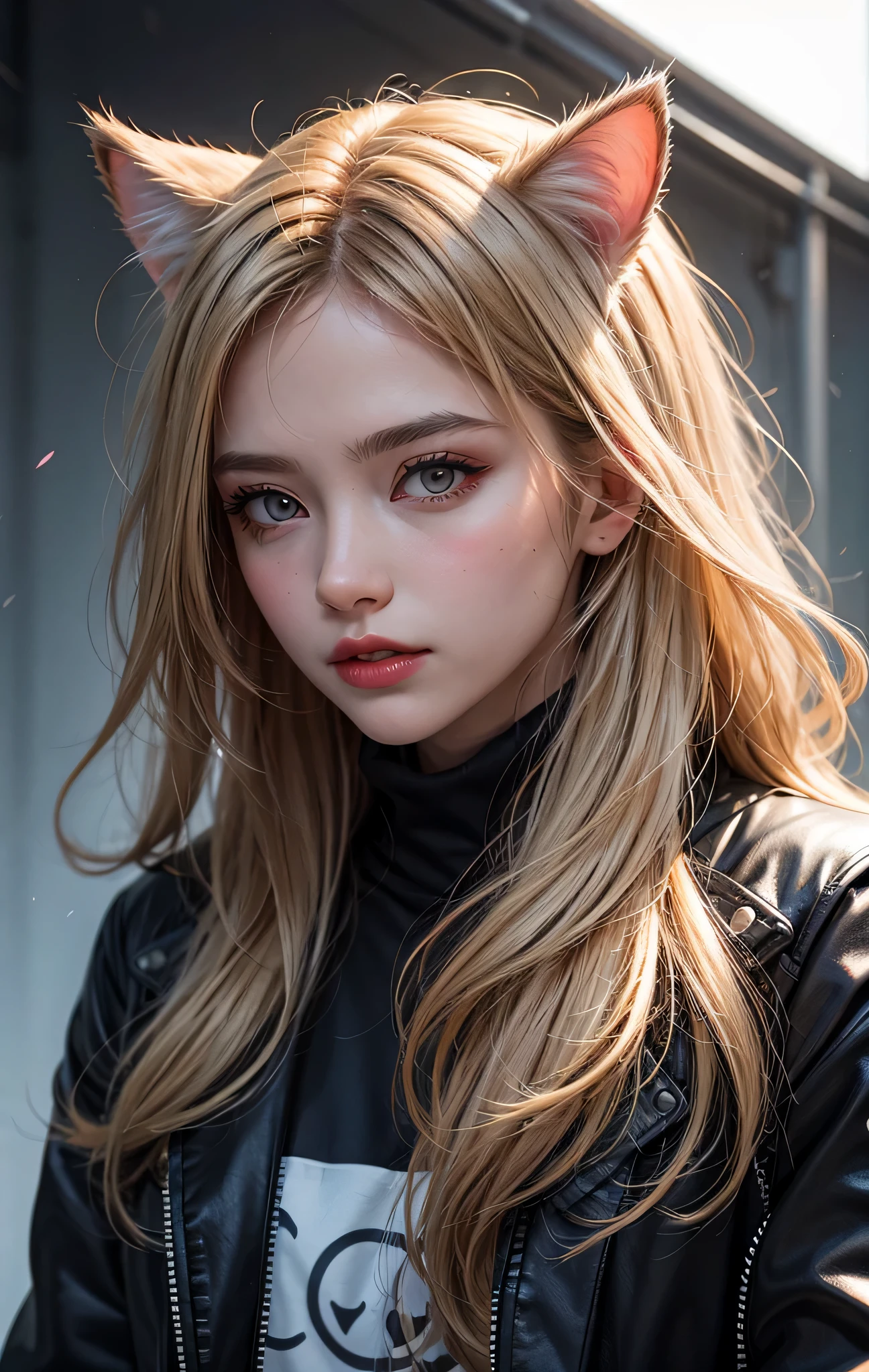 A Close Up Of A Woman Wearing A Cat Ear And A Black Jacket Seaart Ai 7396