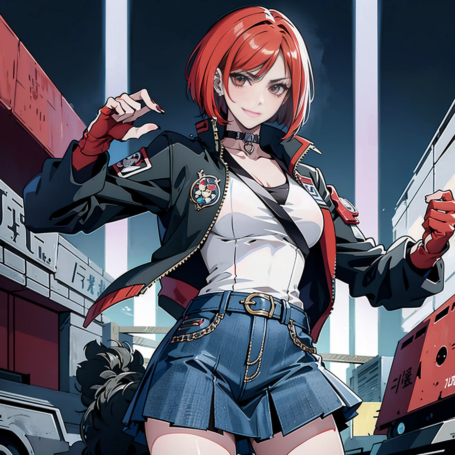 dans le style artistique de persona5 et dans le style artistique de street of rage 4, délinquant, (ils sont), mature_femelle, rougir, mature, femme plus âgée, 2, Tenue de professeur Sukeban, (1fille, seulement femelle, seulement, seulement focus)++++, foulard, ils sont teacher, ils sont Lutteer, Long_manches, open veste, blue veste,( Jean)+++, light skin tone femelle, (tout le corps)+++++, veste, biker veste, ruban adhésif, bras_soutien, gants, rouge_gants, gants de mariée, Vernis à ongle, bottes, noir_chaussure, Lutteer outfit, (tout le corps)+++++++, Sablier, visage mature, Sourire effronté, visage effronté, les rides, (rouge hair, Cheveux courts, coupe au carré, des boucles d&#39;oreilles, perçages d&#39;oreilles), rouge eyeighting art, Arts martiaux, debout, Lutteing_position, Lutte, Lutteing), Couleurs supplémentaires, 2j, Mégapixel, perfectionnisme, éclairage d&#39;accentuation, Full HD , (chef-d&#39;œuvre:1.2), (plan complet du corps:1),(tir de cow-boy:1.2), (très détaillé:1.2),(visage détaillé d&#39;anime:1.2), Coloré, Un œil détaillé, (paysage détaillé:1.2), (éclairage naturel:1.2), ((ils sont school teacher)) de Vincent Di Fate: Aide-mémoire, Plan anamorphique, Règle des tiers, visage par Artgerm et WLOP,