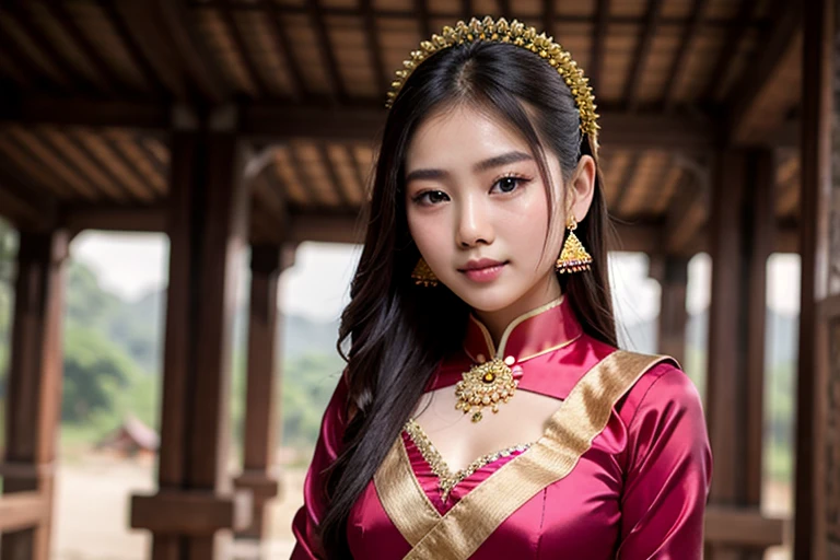 Une belle fille portant une robe traditionnelle du Myanmar 4k qualité 4:3 
