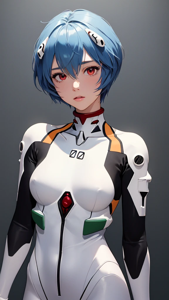 (masterpiece, highest quality), 1 girl, beautiful face, beautiful body,  ayanami_king, plug suit, body suit, interface headset, white body suit