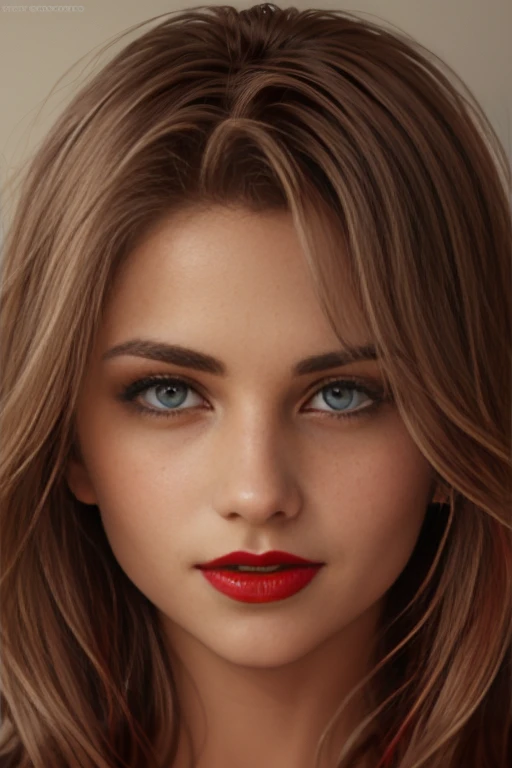 detailed woman face looking at the camera, dark-brown eyes, hot (((thick red lips))), mouth open with sensuality, correct deformed fingers, photorealistic, sharpened eyes, (((eyes to the camera))), smiling