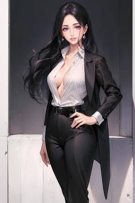 (1girl:1.5),(Best quality,4K,8K,A high resolution,tmasterpiece:1.2),ultra - detailed,(actual,photoactual,photo-actual:1.37),black suit jacket,sliver long hair,girl with Redlip,girl in suit jacket,girl in elegant clothing,Redlip,Perfect application for lips...
