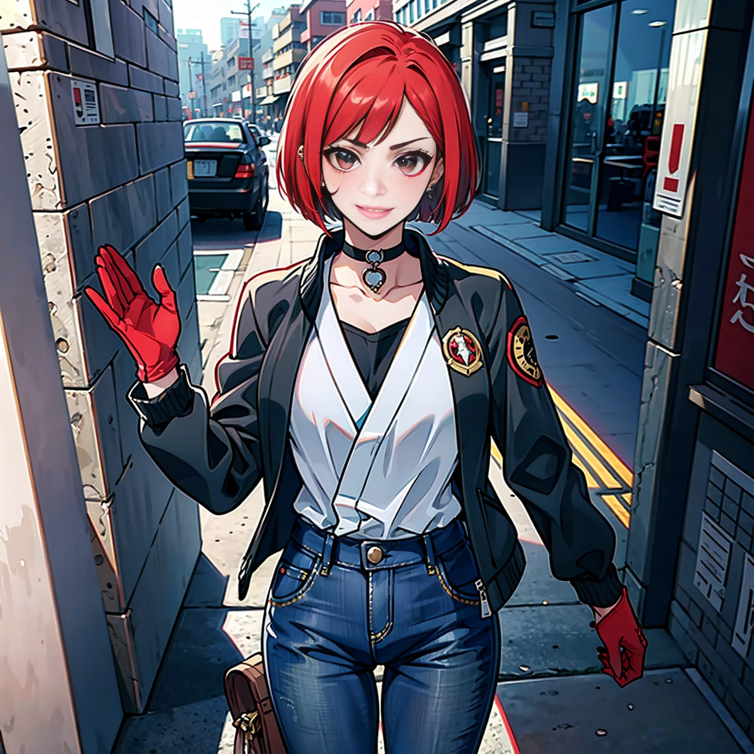 в арт стиле persona5 и в арт стиле street of rage 4, правонарушитель, (Сукебан), зрелый_женский, краснеть, зрелый, пожилая женщина, 25 лет, Костюм учителя Сукебана, (1 девушка, Один женский, Один, Один focus)++++, колье, Сукебан teacher, Сукебан Дратьсяer, длинный_рукава, open Куртка, blue Куртка,( Жан)+++, light skin tone женский, (все тело)+++++, Куртка, biker Куртка, лента, рука_поддерживать, перчатки, Красный_перчатки, свадебные рукавицы, лак для ногтей, сапоги, черный_обувь, Дратьсяer outfit, (все тело)+++++++, Песочные часы, зрелый face, нахальная улыбка, Дерзкое лицо, морщины, (Красный hair, короткие волосы, стрижка боб, серьги, пирсинг ушей), Красный eyeighting art, боевые искусства, стоя, Дратьсяing_позиция, Драться, Дратьсяing), дополнительные цвета, 2D, Мегапиксель, перфекционизм, Акцентное освещение, Full HD , (шедевр:1.2), (выстрел в полный рост:1),(ковбойский выстрел:1.2), (очень подробный:1.2),(аниме подробное лицо:1.2), Красочный, Подробный глаз, (подробный пейзаж:1.2), (естественное освещение:1.2), ((Сукебан school teacher)) Винсент Ди Фейт: Аидиллери, Анаморфотный снимок, Правило третей, лицо от Artgerm и WLOP,