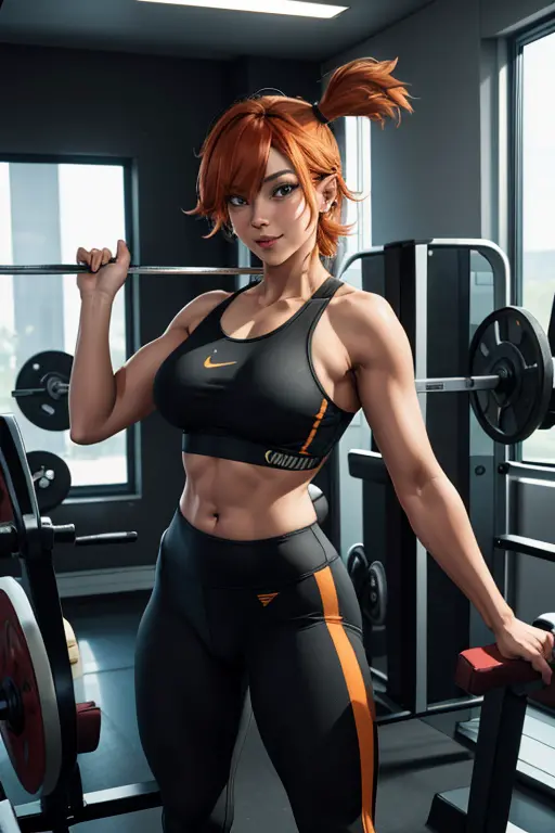 Pose de modelo sexy, obra de arte, melhor qualidade, high resolution, 1 garota, (Pokémon), cabelo laranja, Sozinho, black leggin...