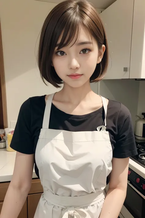 cute 21 year old japanese、kitchen、cooking、super detail face、eye for details、double eyelid、beautiful thin nose、sharp focus:1.2、Be...