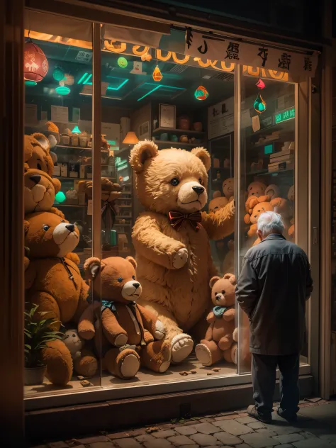 Interesting window display，Creative window display，Display of several exquisite teddy bear dolls。global illumination。particle tr...
