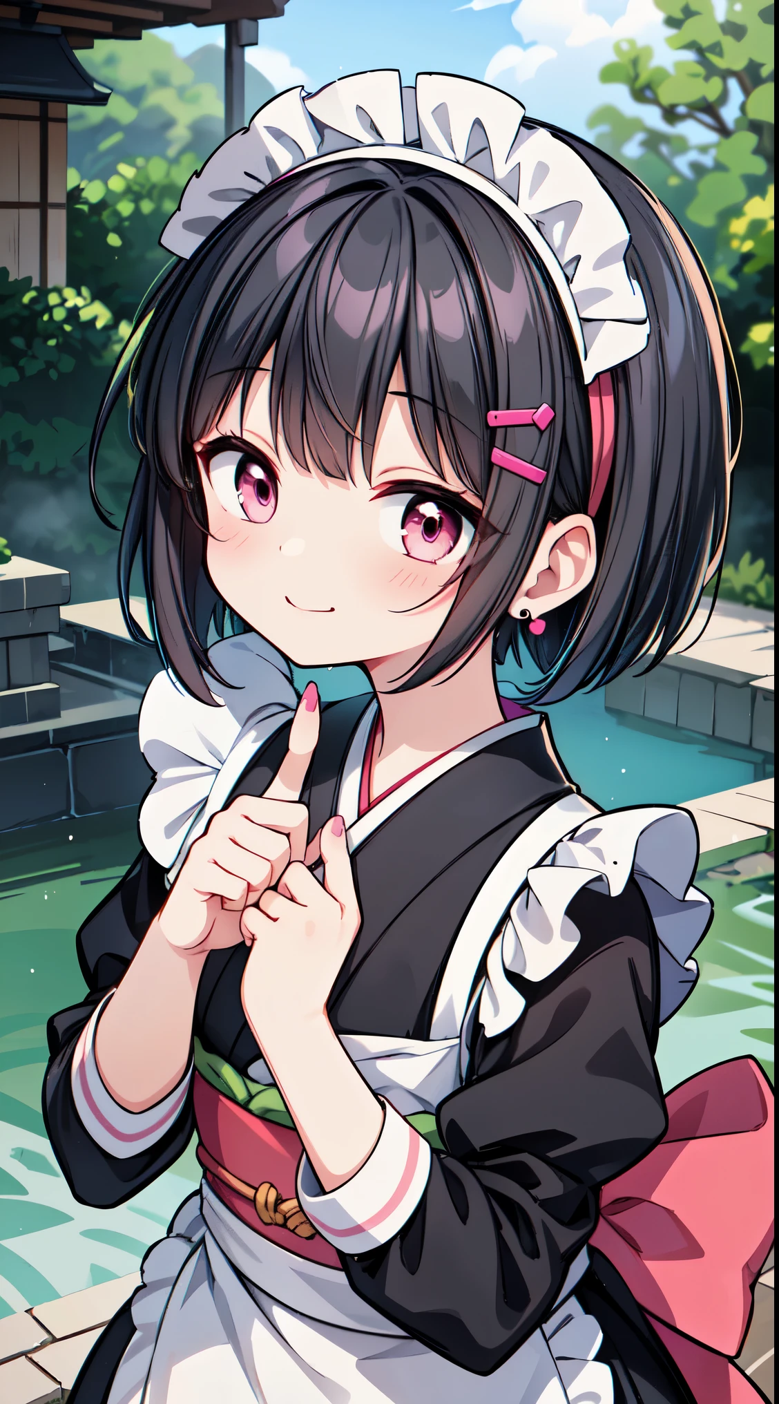 Anime girl in a maid outfit holding a knife in her hand - SeaArt AI