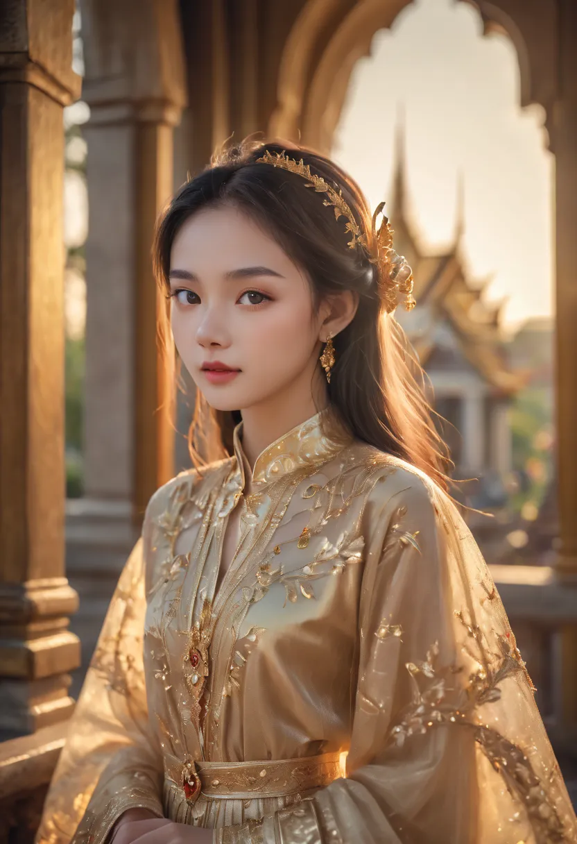 very young Thai Princess,16 years old, breathtakingly beautiful, deep blue eyes, blackhair,(best quality,4k,8k,highres,masterpie...