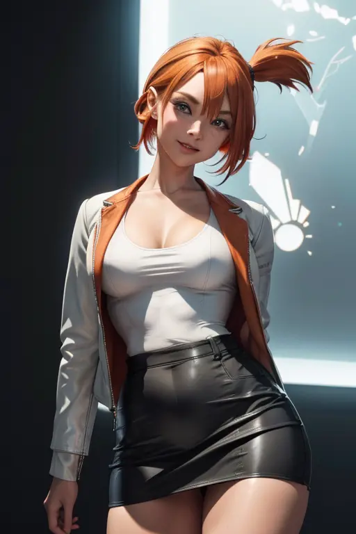 Pose de modelo sexy, obra de arte, melhor qualidade, high resolution, 1 garota, (Pokémon), cabelo laranja, Sozinho, rabo de cava...