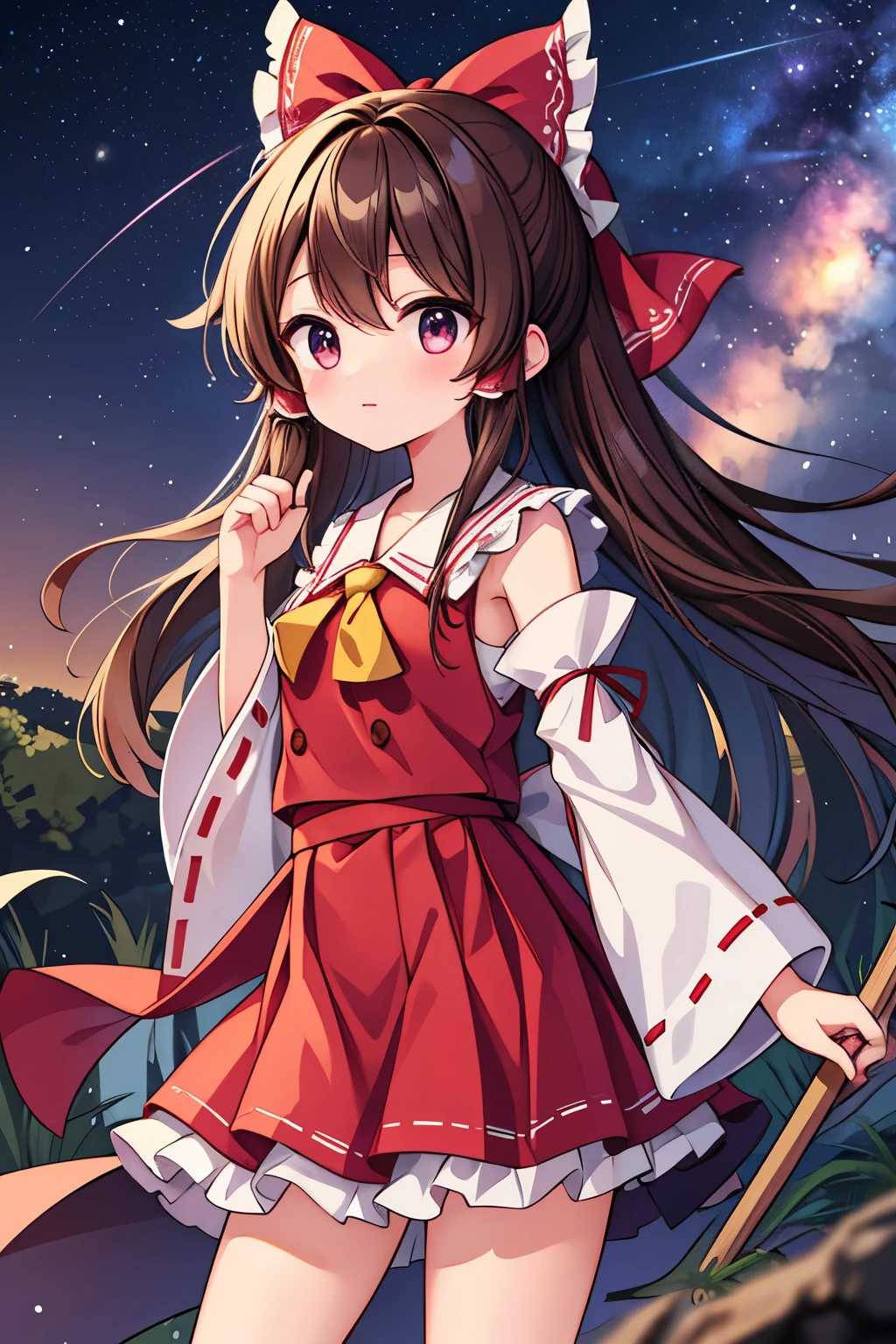 Kirisame Marisa, Hakurei Reimu, 1GirlTag, long hair, stars, milky way, brown hair
