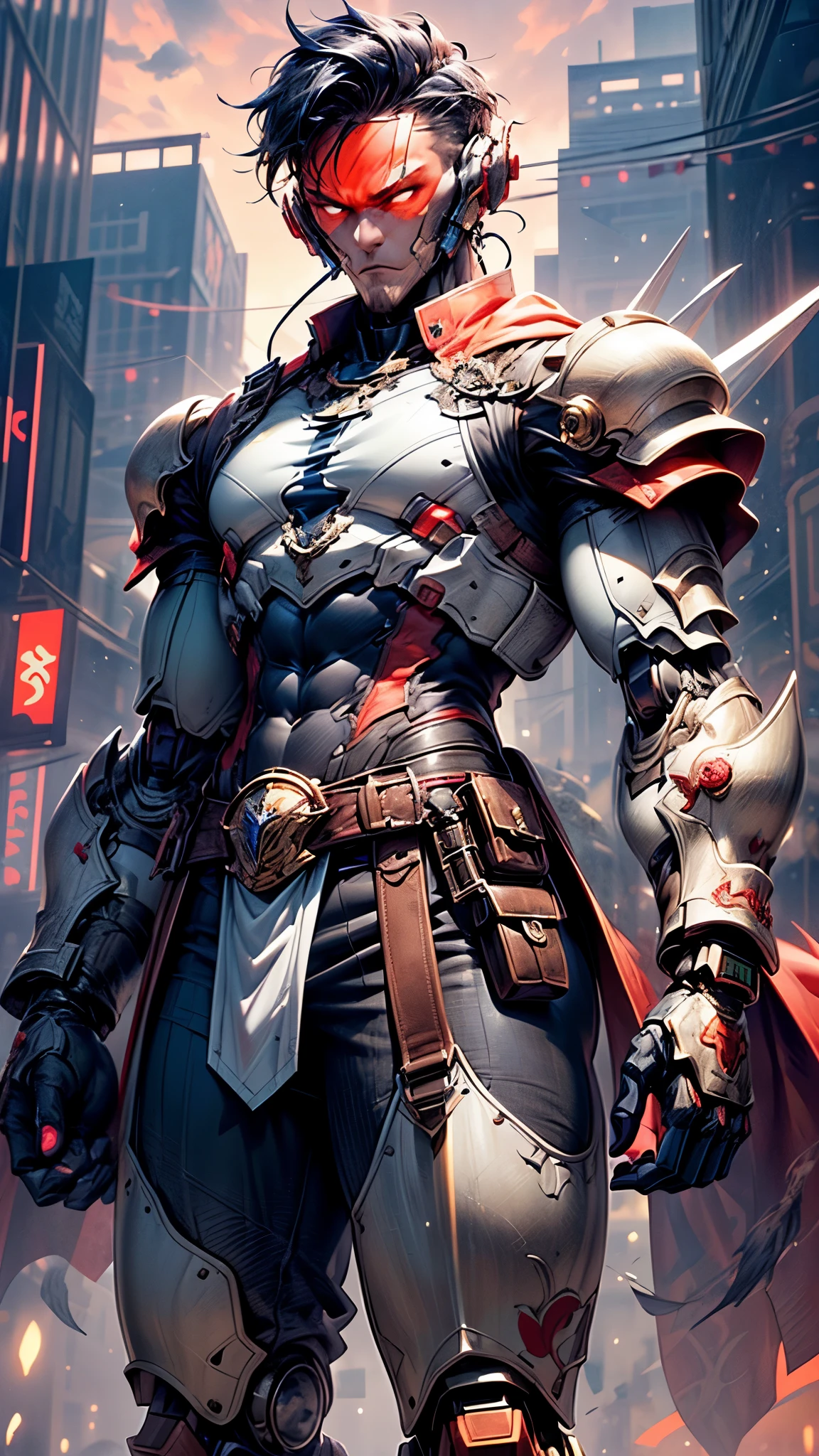 (((An epic and visually stunning digital anime masterpiece featuring a sylphlike masculine ((male:1.5)) decorated military soldier clad in a sleek yet tactical armored yet decorated leather military trench coat:1.2))), (((flat masculine male chest:1.5, mechanical mecha knight head with a narrow visor:1.5))), (((the character  adorned in a (scifi tactical armored open front trench coat with a built in exoskeleton, hood pulled up) (over a form fitted armor plated yet super sleek and revealing under suit with waist cut outs), the armor plating on the upper arms and shoulders beautifully engraved))):1.4. The image showcases the intricacies of the character’s armor and clothing:1.5, ((capturing their flamboyant essence and heavy mecha aesthetic:1.2)). The character also possesses an androgynous charm, (((with slim yet heavily muscled physique:1.2, sylphlike with a sleek waist, toned yet beautifully sleek cybernetic arms:1.3, mechanical arms and legs:1.3, mecha muscles:1.3))), looking at viewer, (((brass metal armor and brown leather, dieselpunk:1.3)))